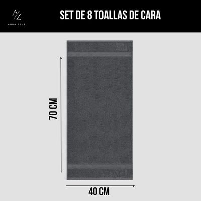 Imagen 2 del producto Juego De 8 Toallas De Mano 70x40 Cm Algodon 500g Baño Set Az Gris