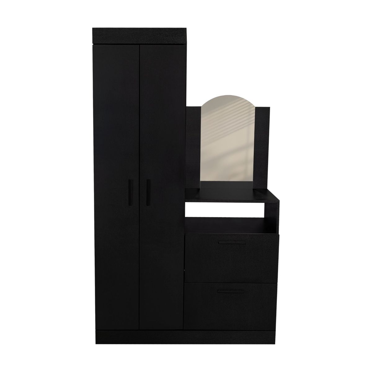 FMFURNITURE - Closet Comoda Con Espejo 3 Puertas 1 Cajon Negro