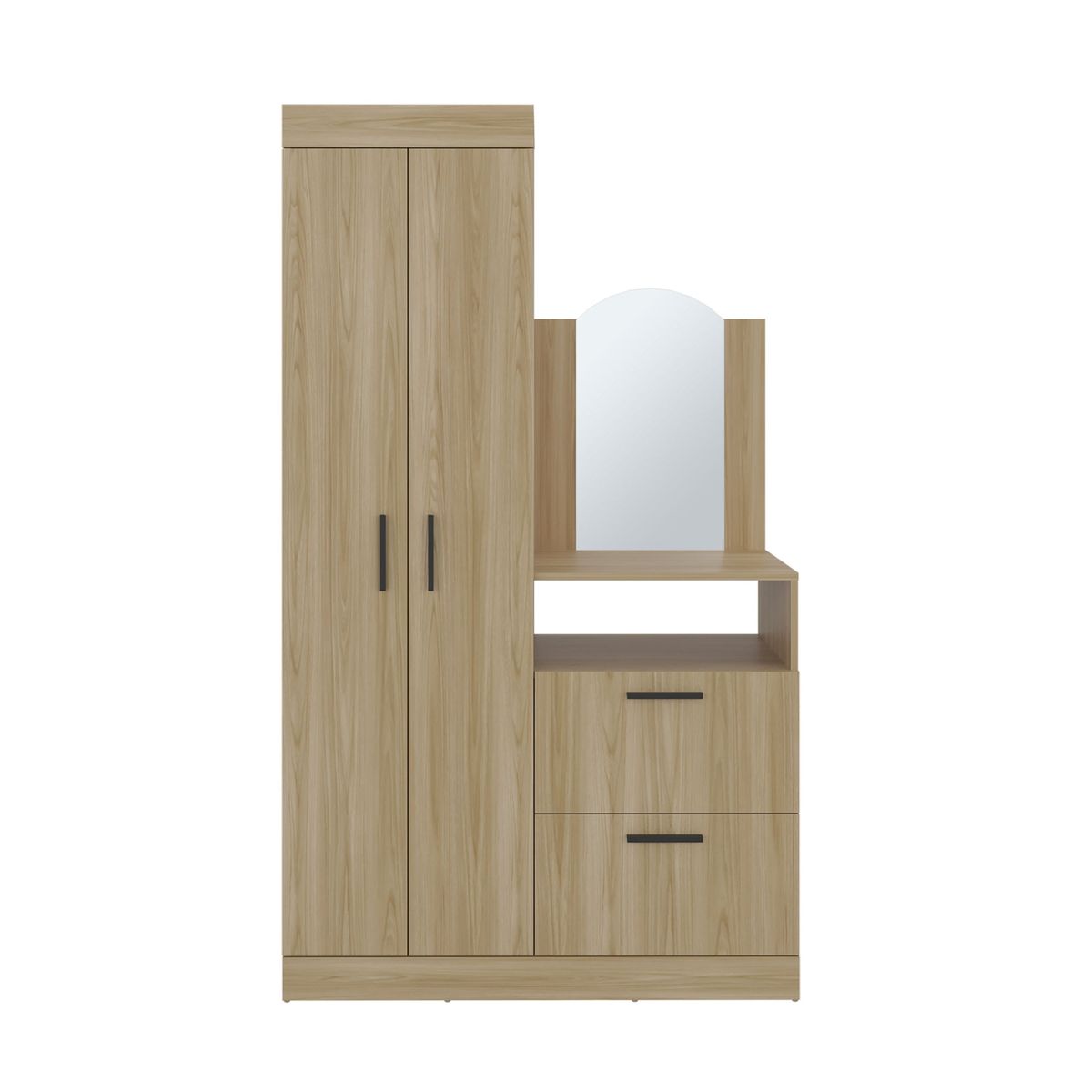 FMFURNITURE - Closet Comoda Con Espejo 3 Puertas 1 Cajon Café Claro