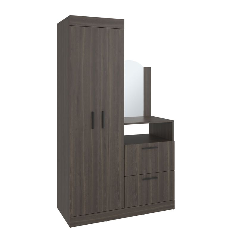 FMFURNITURE - Closet Comoda Con Espejo 3 Puertas 1 Cajon Café Oscuro