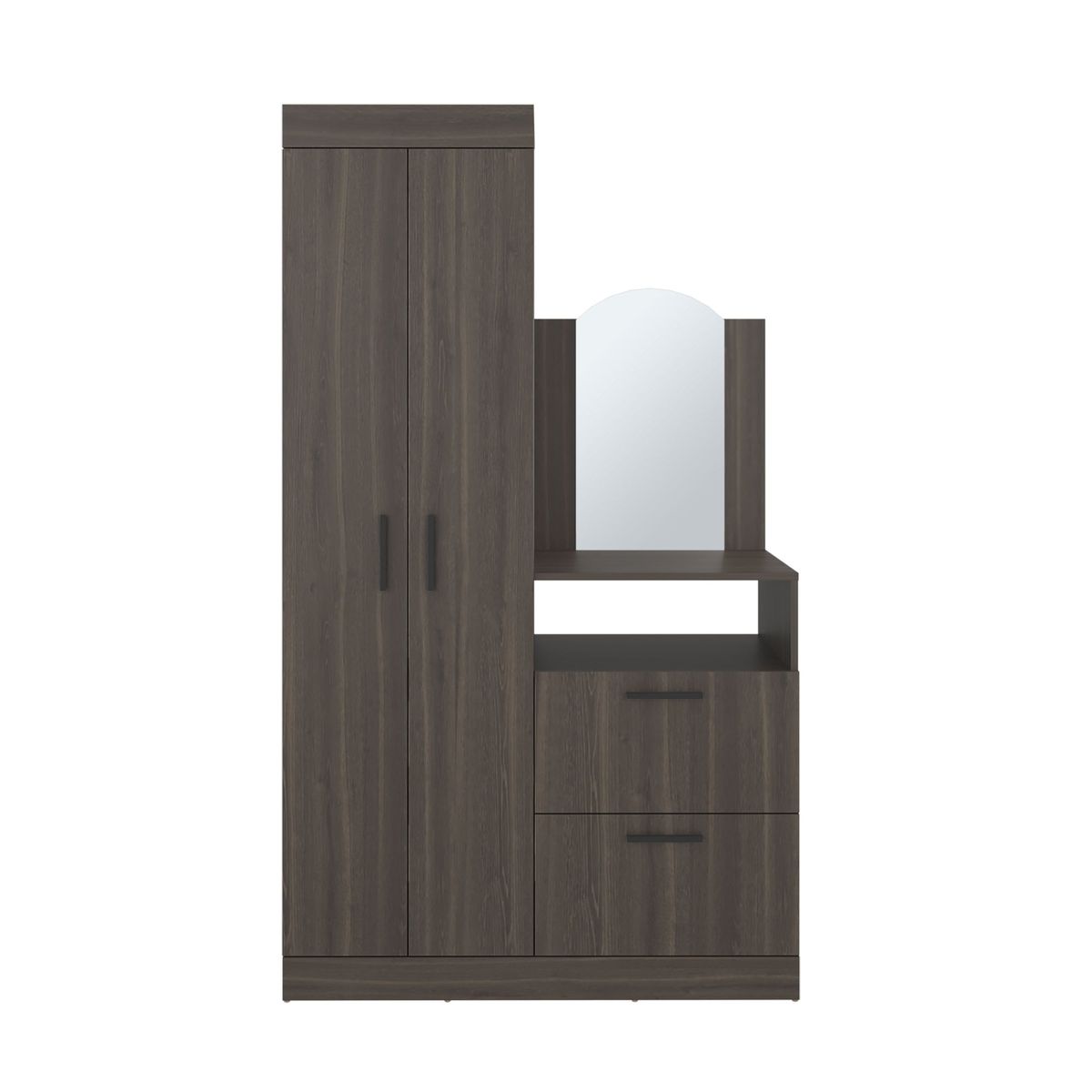 FMFURNITURE - Closet Comoda Con Espejo 3 Puertas 1 Cajon Café Oscuro