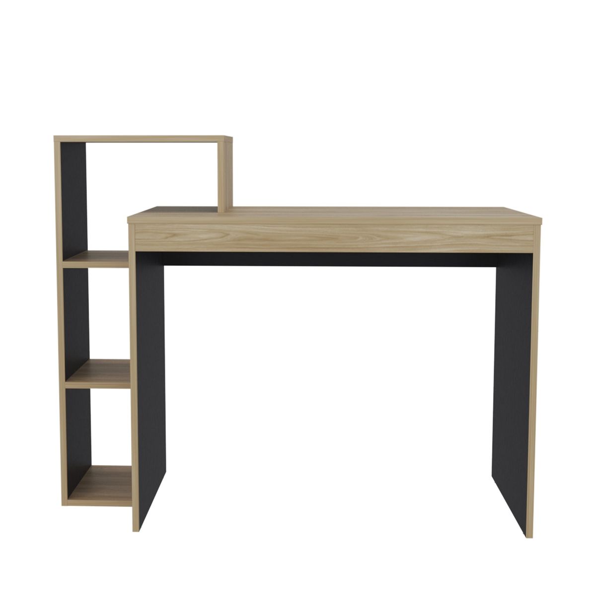 FMFURNITURE - Escritorio Biblioteca 3 Repisas Café Claro Y Negro