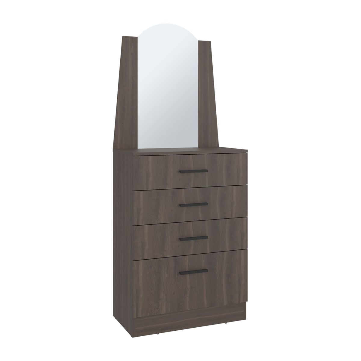 FMFURNITURE - Comoda Con Espejo 3 Cajones 1 Puerta Café Oscuro