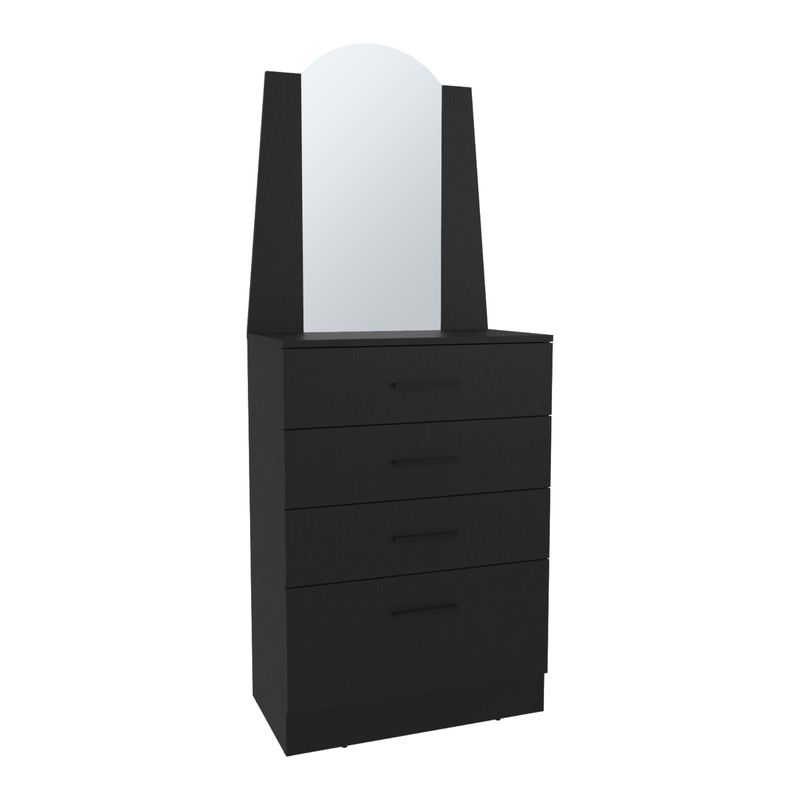 FMFURNITURE - Comoda Con Espejo 3 Cajones 1 Puerta Negro