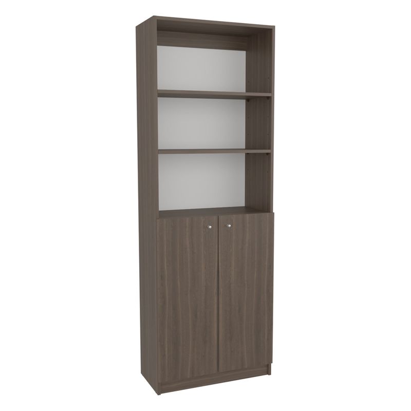 FMFURNITURE - Biblioteca Estante 2 Puertas 4 Repisas Café Oscuro Y Blanco