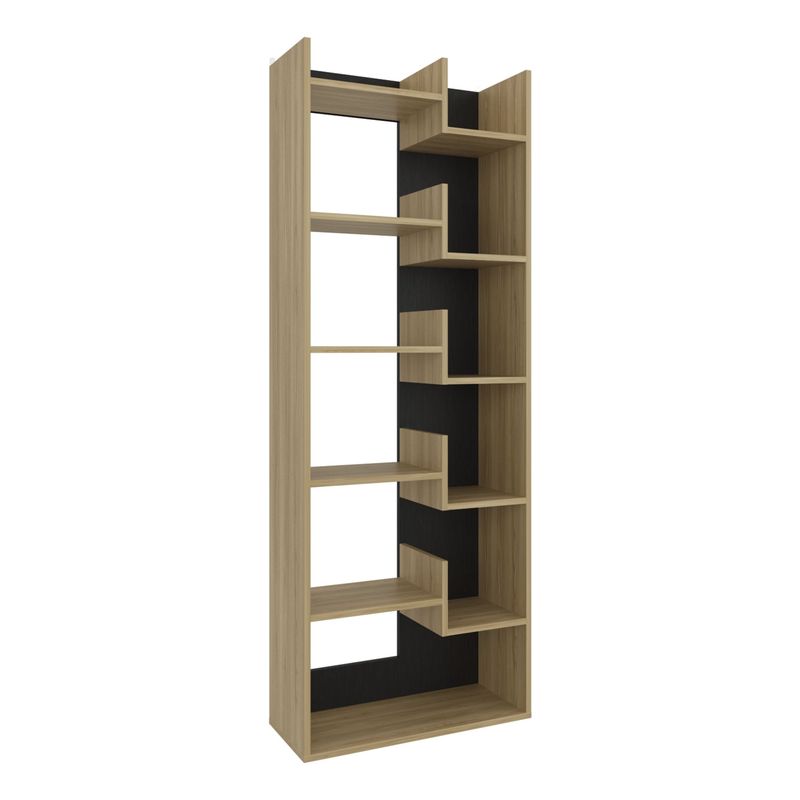 FMFURNITURE - Biblioteca 6 Niveles Café Claro Y Negro