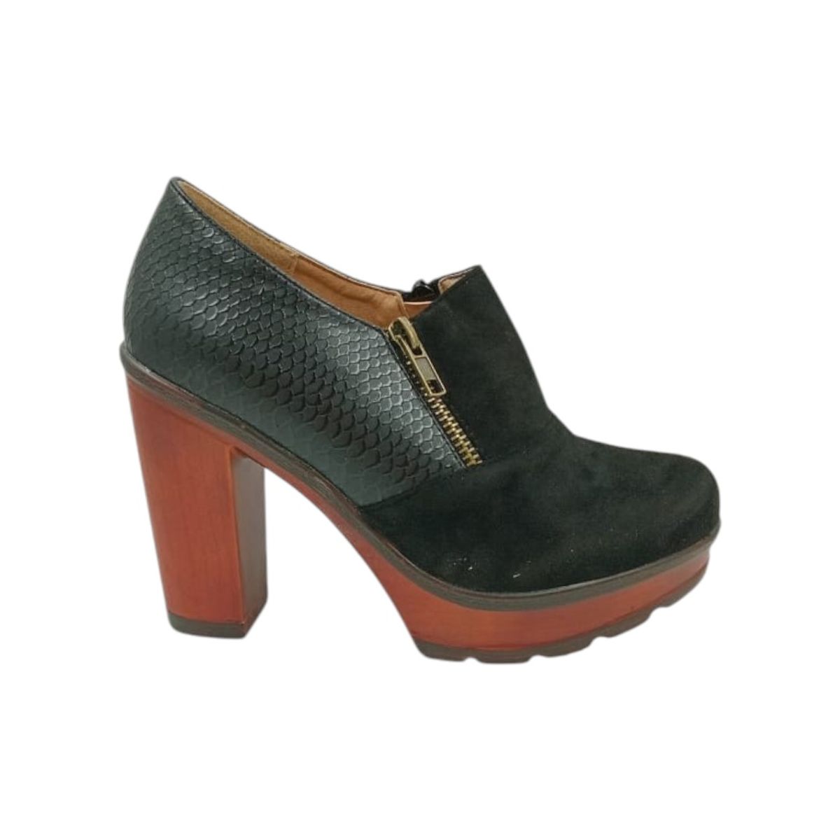 HERIEL - Zapato Negro Gamuza Taco Mujer