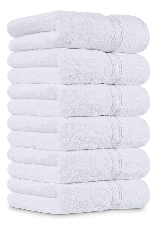Juego De 8 Toallas De Mano 70x40 Cm Algodon 500g Bano Set Blanco