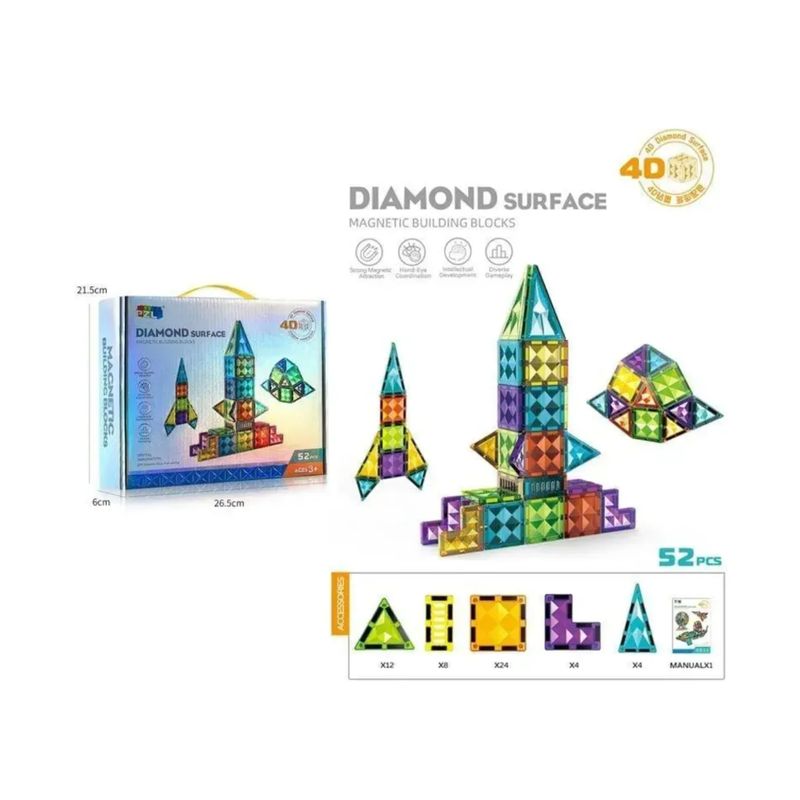 GENERICO - Juguete Didáctico Bloques Magnéticos Diamante 4d 52pcs 52 Piezas