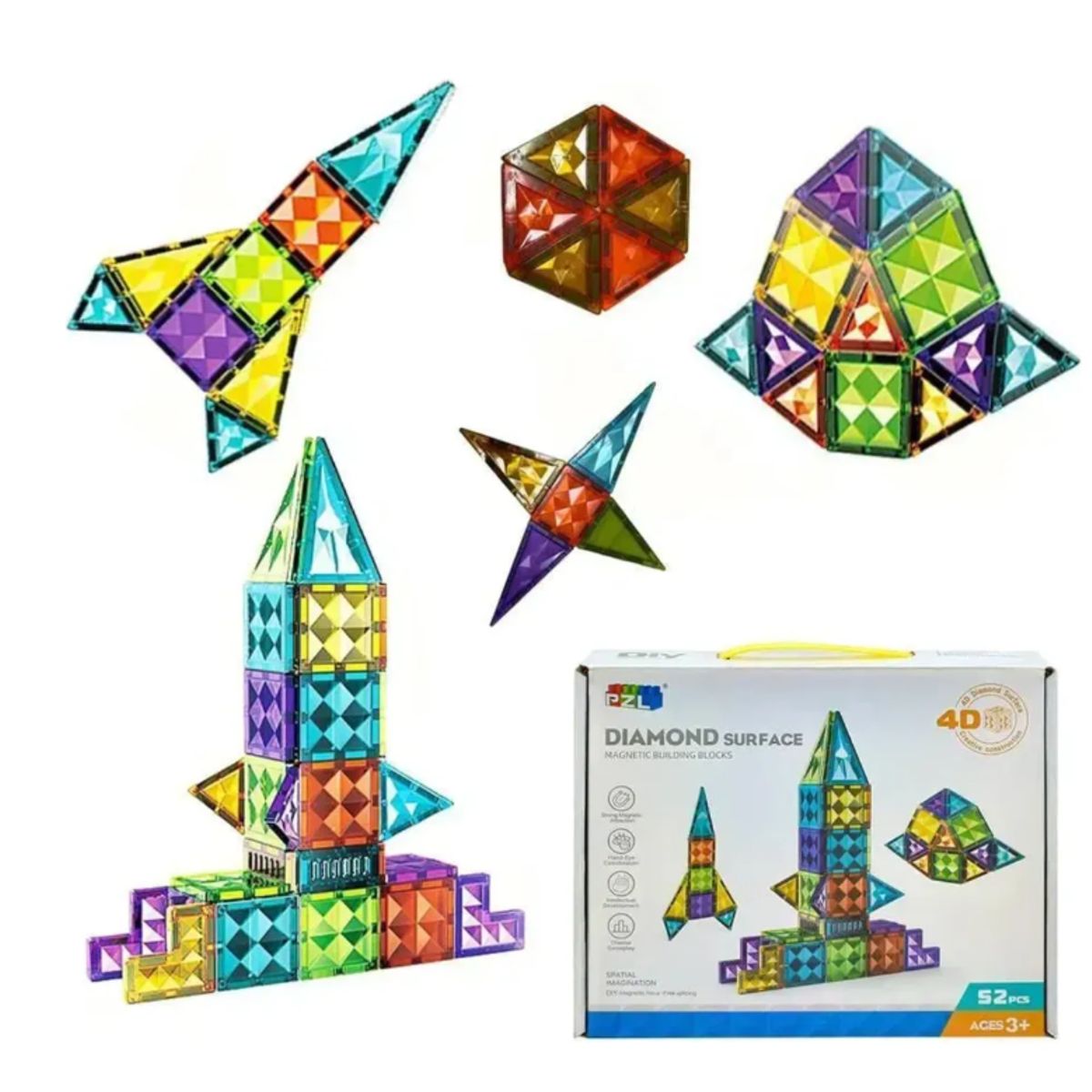 GENERICO - Juguete Didáctico Bloques Magnéticos Diamante 4d 52pcs 52 Piezas