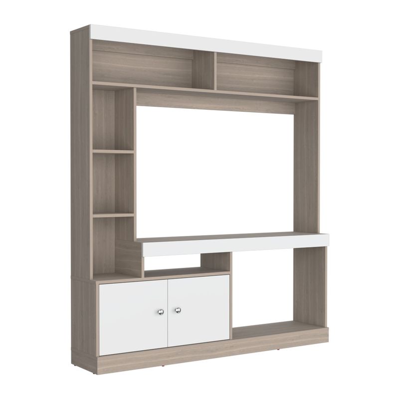 FMFURNITURE - Estante Tv 65 1806X180X303 Cm Café Claro Y Blanco