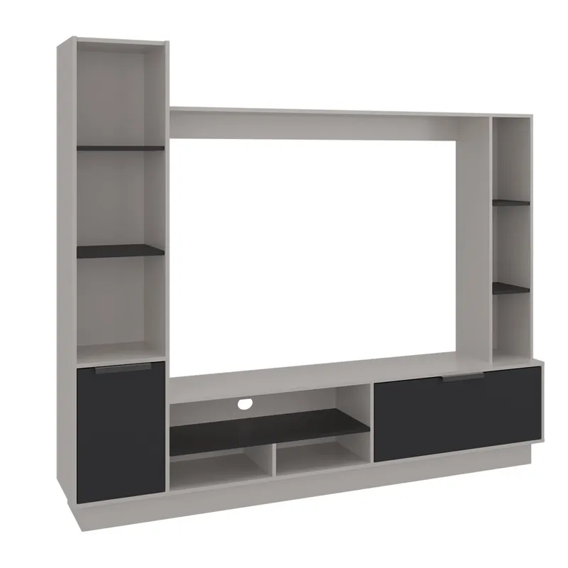 FMFURNITURE - Estante Tv 60 2 Puertas Beige Y Negro