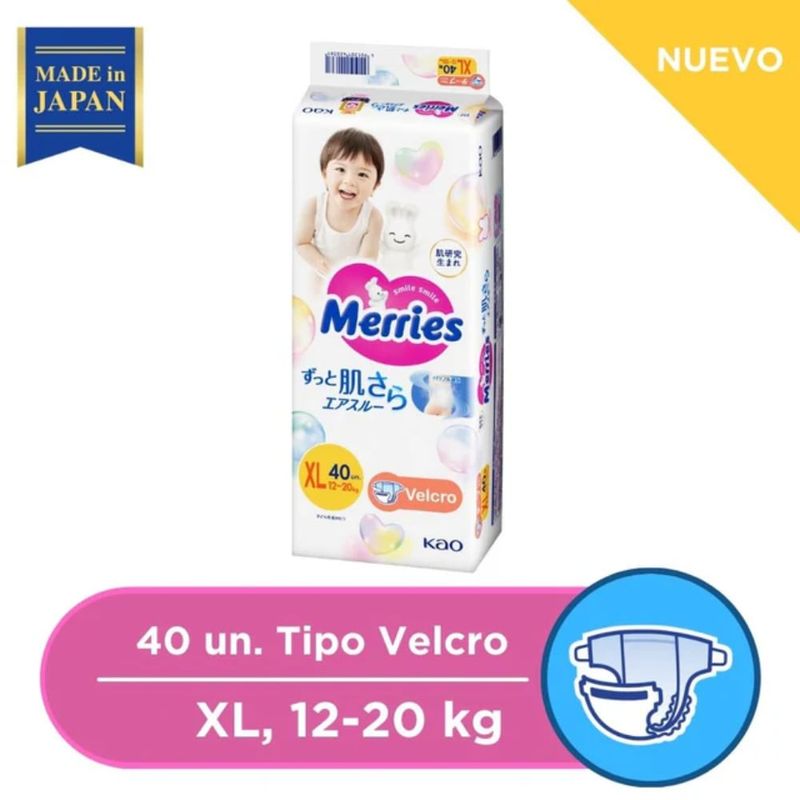 MERRIES - Pañales Velcro Merries Talla XL - 40 Unidades