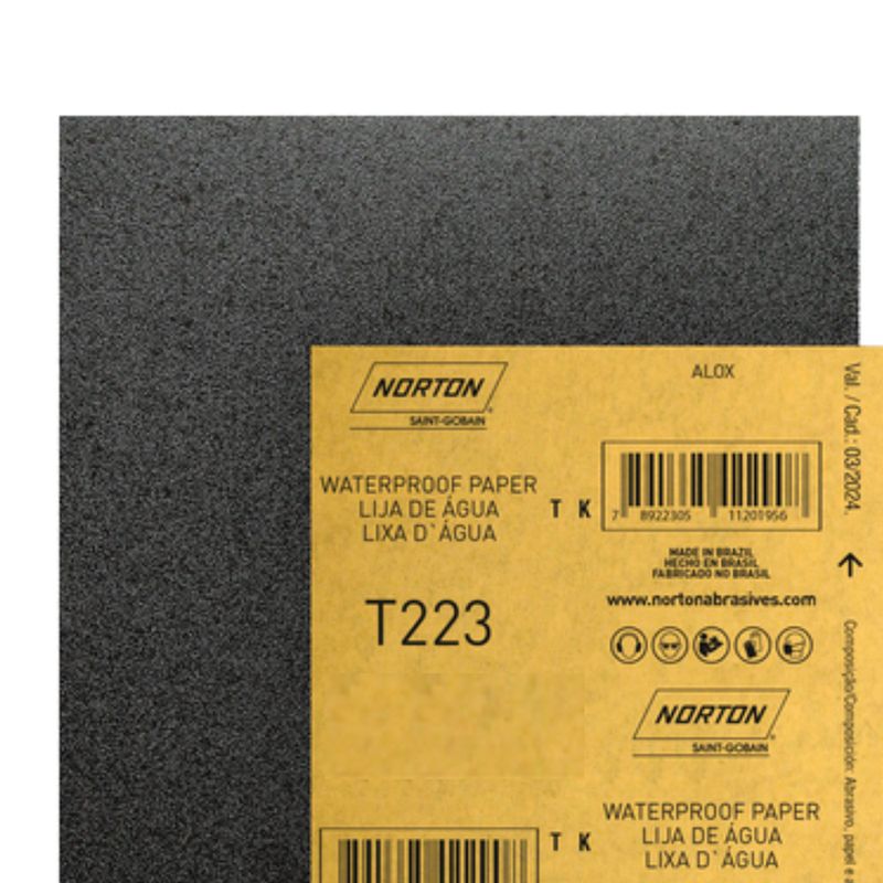 NORTON - Lija al agua Norton T-223 P60 pliego 230x280 mm para metal y pintura