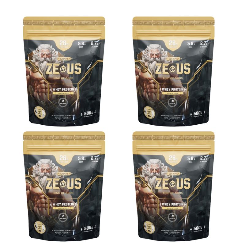 PALIKOS FITNESS - 4 Doypack Zeus 100% Whey Protein / 2kg / proteina sabor chocolate