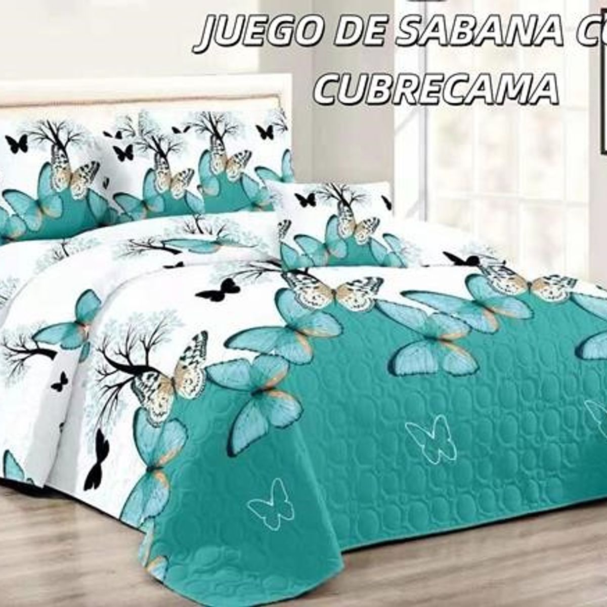 GENERICO - Cobertor tipo Quilt de Verano + Juego de Sabanas 1,5 Plaza Calipso