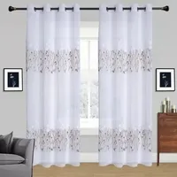 Visillo Lino Brodado Con Argolla 140x220 Cm 2 Paño