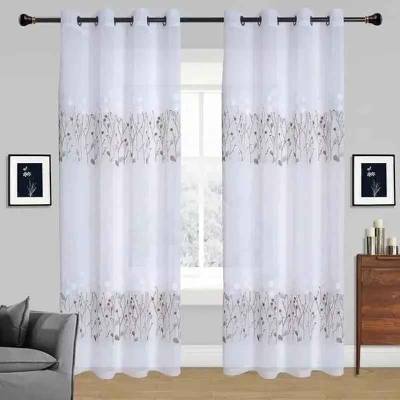 GENERICO - Visillo Lino Brodado Con Argolla 140x220 Cm 2 Paño