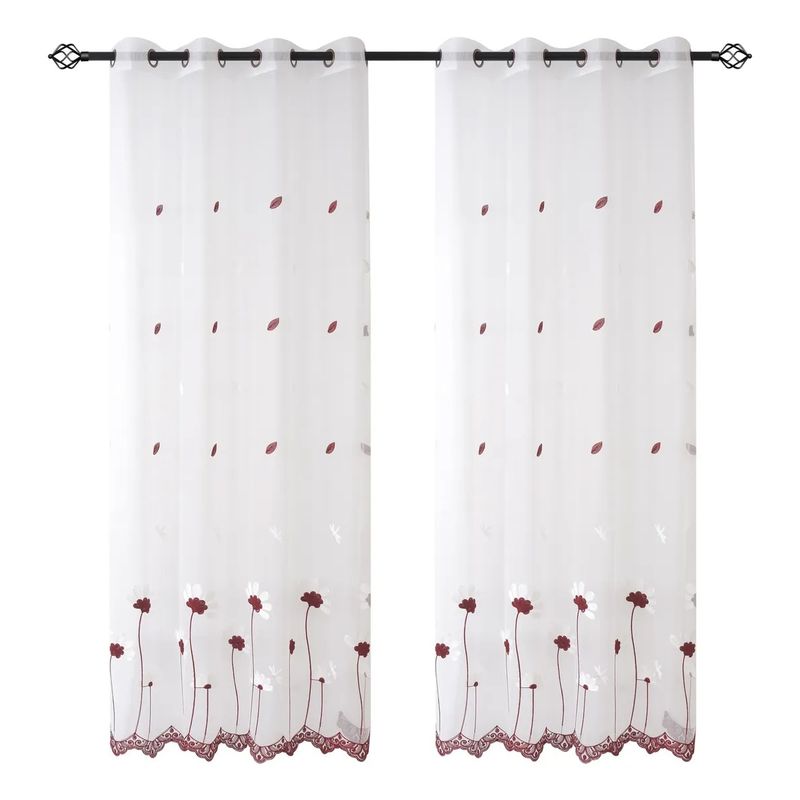 GENERICO - Visillo Velo Brodado Con Argolla 140x220 Cm 2 Paño