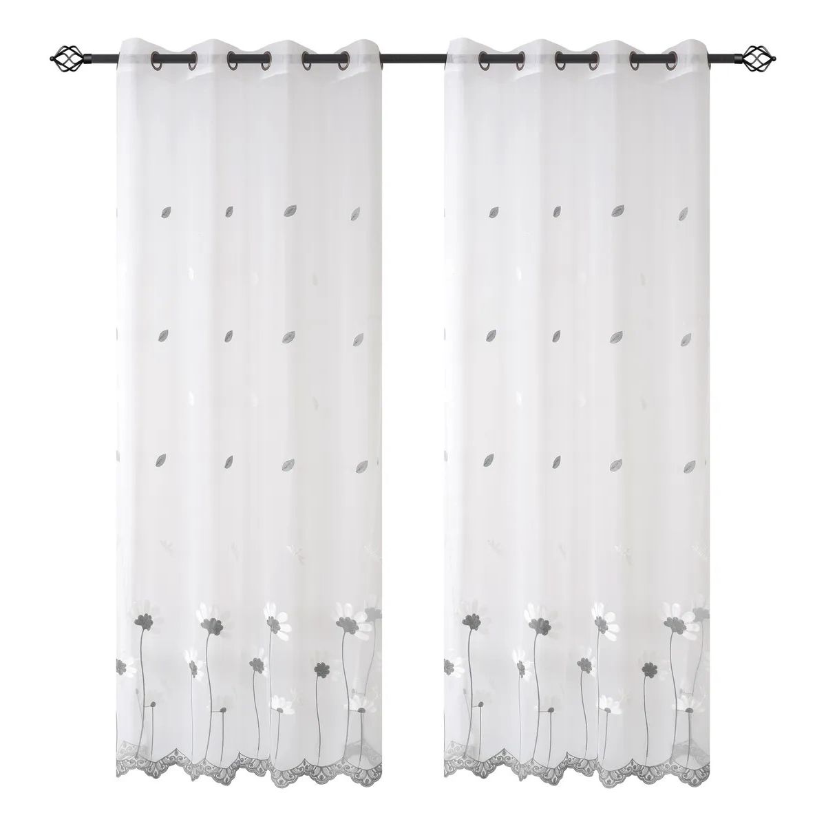 OKAY - Visillo Velo Brodado Con Argolla 140x220 Cm 2 Paño