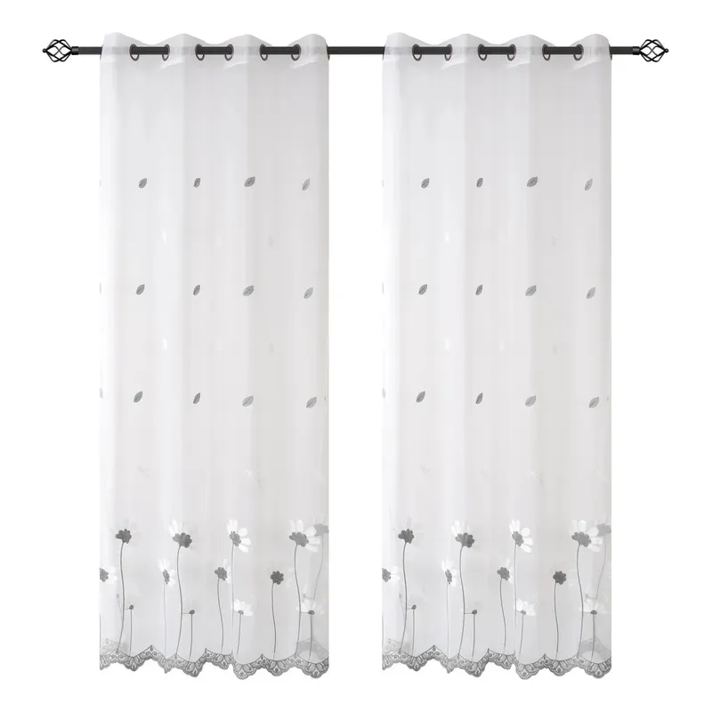 GENERICO - Visillo Velo Brodado Con Argolla 140x220 Cm 2 Paño