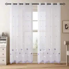 GENERICO - Visillo Velo Brodado Con Argolla 140x220 Cm 2 Paño