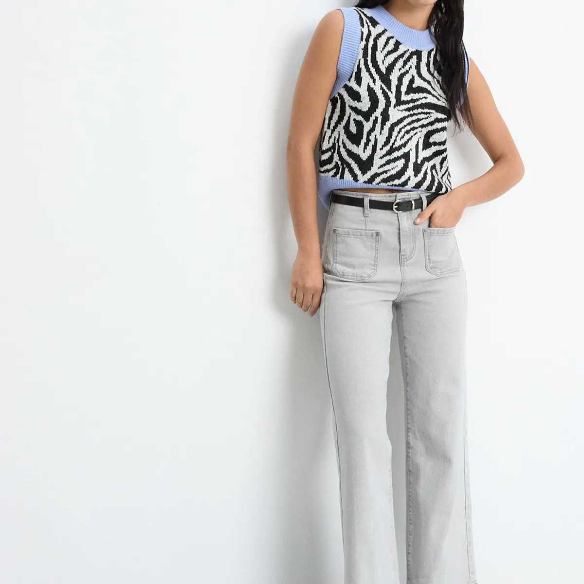 IO - Jeans Wide Leg Mujer Gris Io