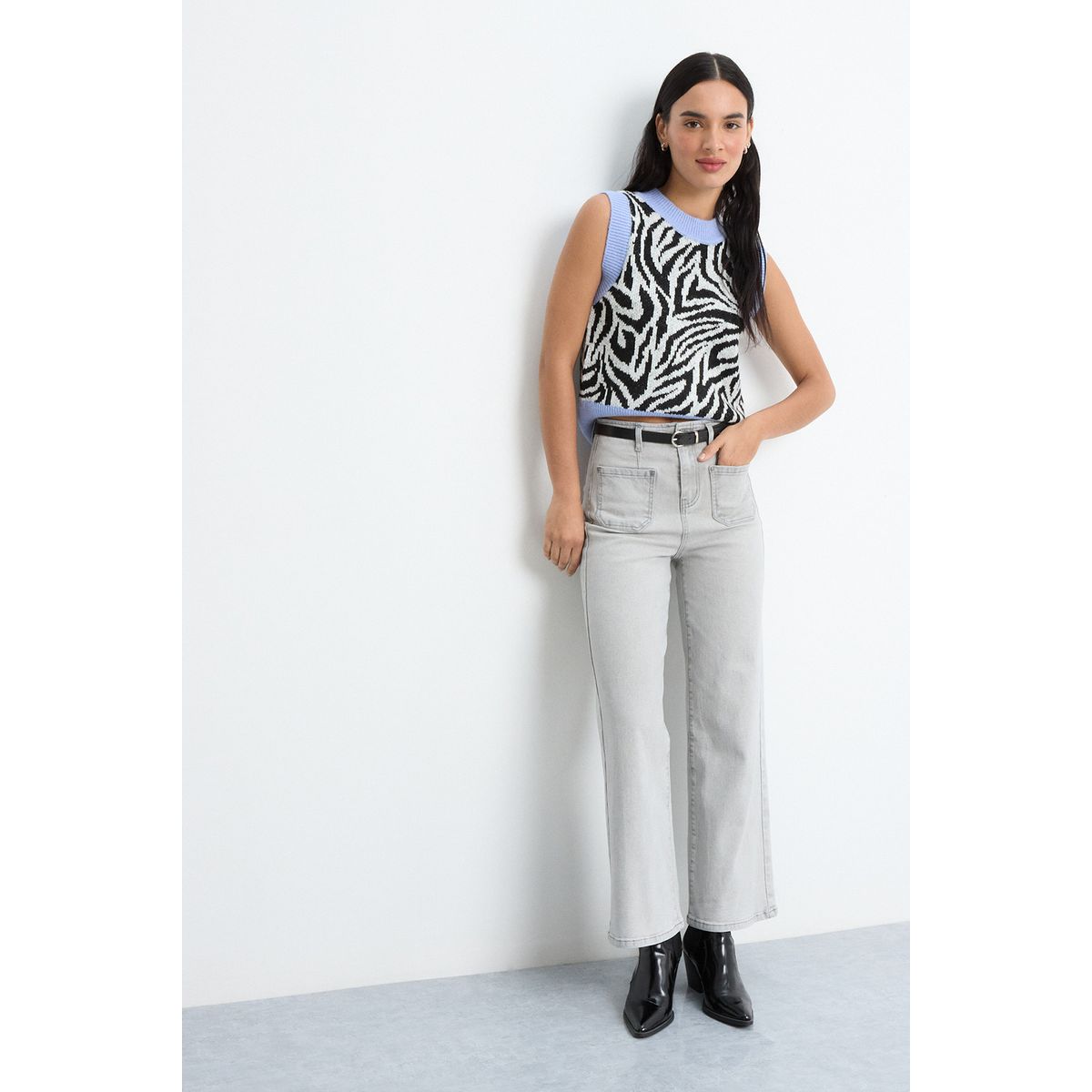 IO - Jeans Wide Leg Mujer Gris Io