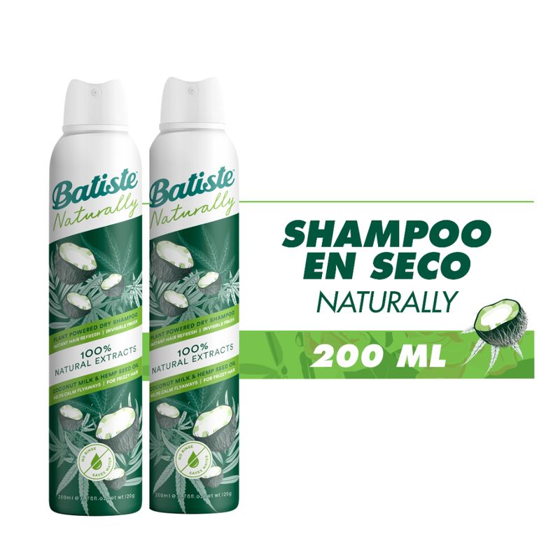 BATISTE - Shampoo En Seco Batiste Pack 2 Naturally Hemp & Coconut Milk 200 Ml