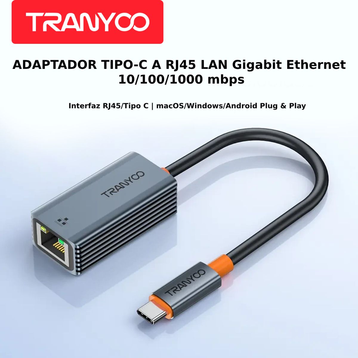GENERICO - Adaptador Tipo-C a RJ45 LAN Gigabit Ethernet 1000mbps HB10-C