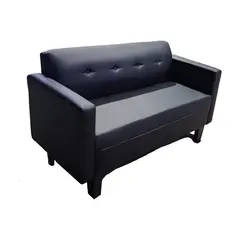 MUEBLES HVM - Sofa Alonso Negro Cuero 2C Pmadera
