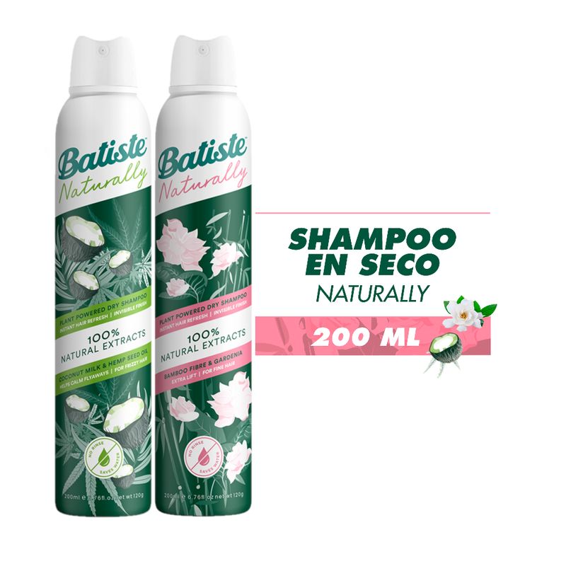 BATISTE - Shampoo En Seco Batiste Pack 2 Naturally Hemp & Coconut Milk 200 Ml