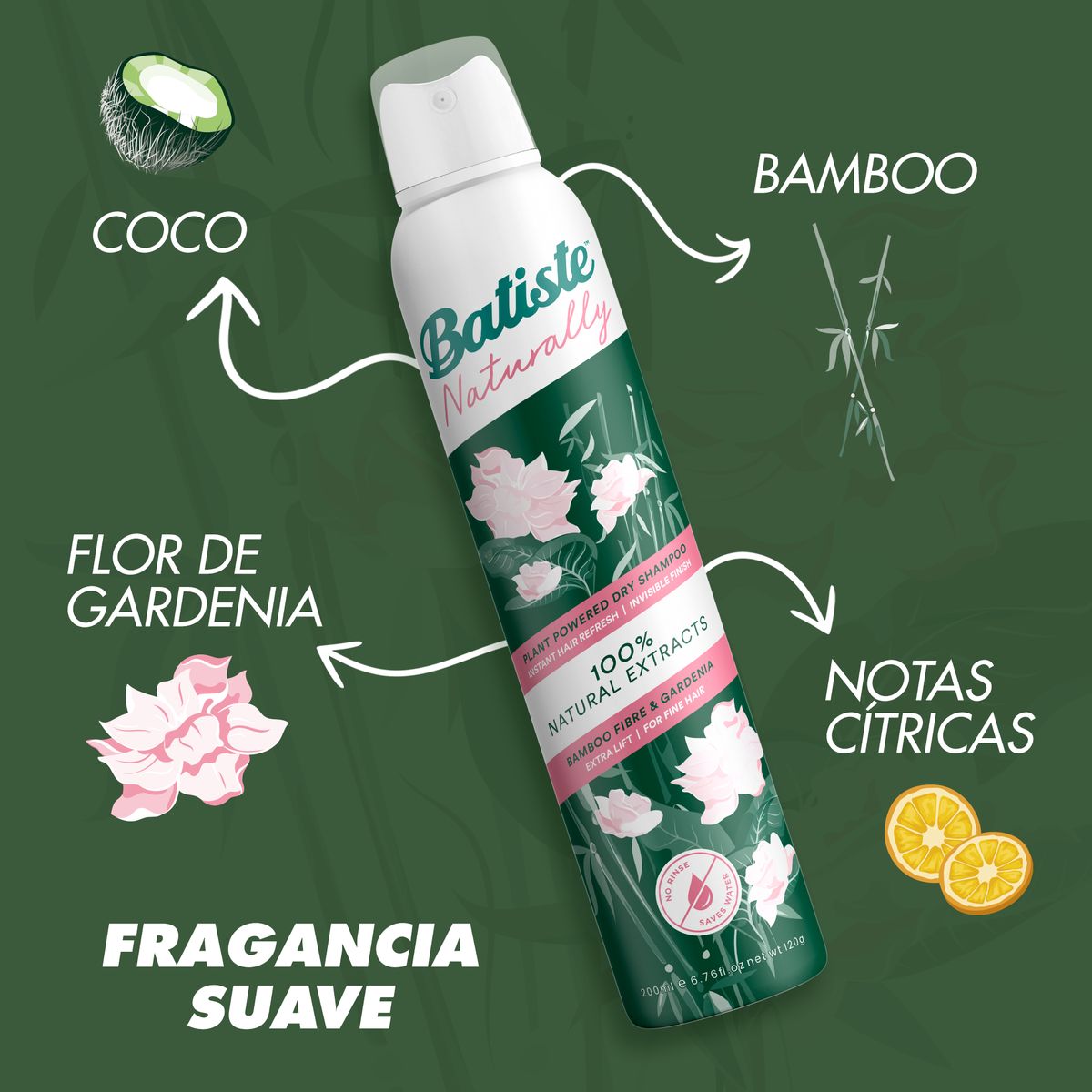 BATISTE - Shampoo En Seco Batiste Pack 2 Naturally Hemp & Coconut Milk 200 Ml