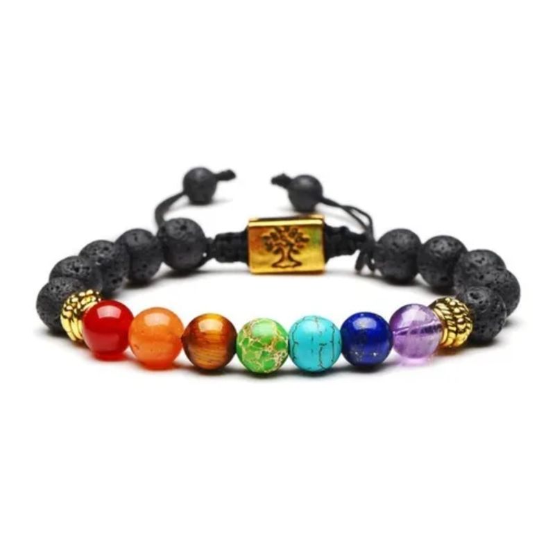 GENERICO - Pulsera De Hombre Y Mujer Piedra Volcanica 7 Chakras