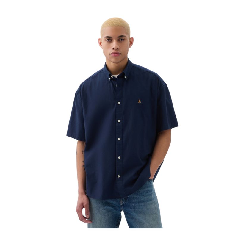 GAP - Camisa Oxford Manga Corta Hombre Azul