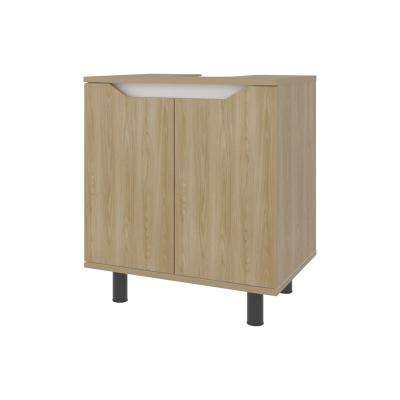 FMFURNITURE - Mueble Para Lavamanos 2 Puertas Café Claro Y Blanco