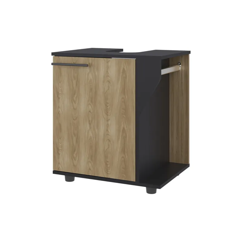 FMFURNITURE - Mueble Para Lavamanos 1 Puerta Negro Y Café Claro