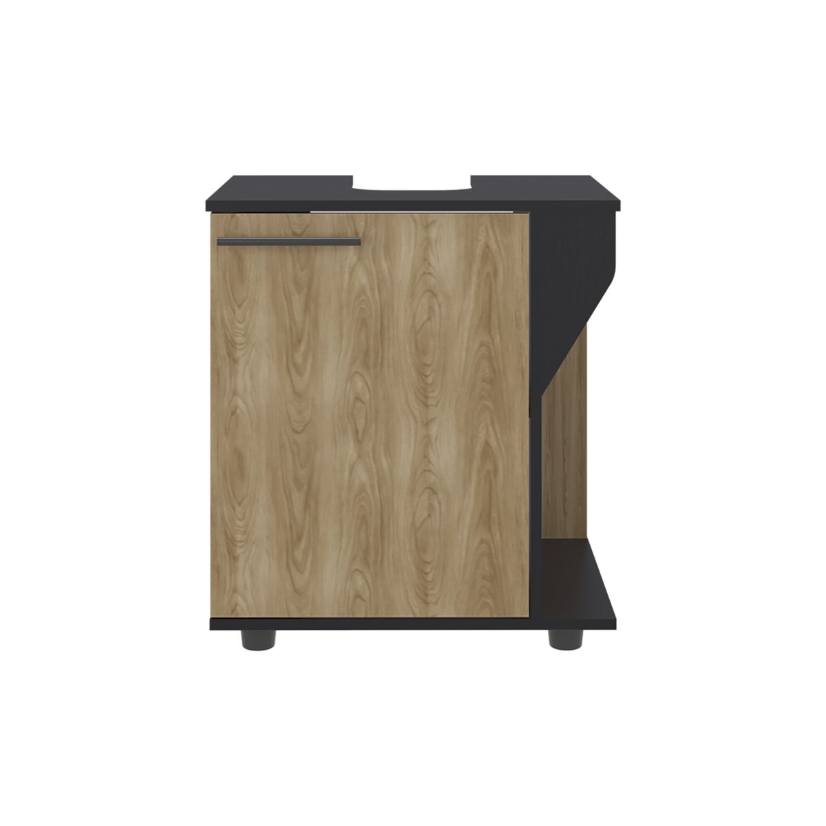 FMFURNITURE - Mueble Para Lavamanos 1 Puerta Negro Y Café Claro