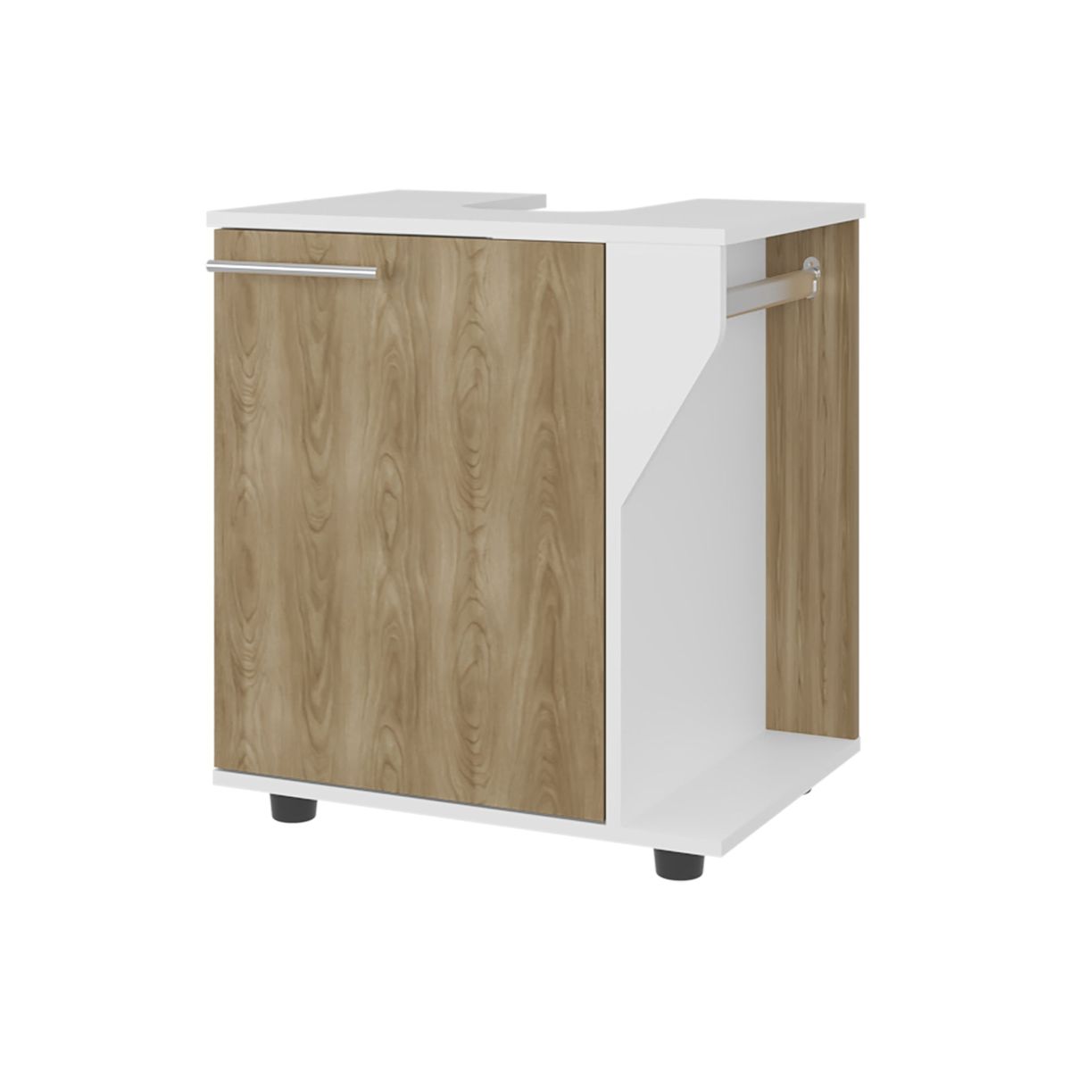 FMFURNITURE - Mueble Para Lavamanos 1 Puerta Blanco Y Café Claro