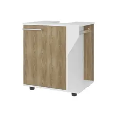 FMFURNITURE - Mueble Para Lavamanos 1 Puerta Blanco Y Café Claro