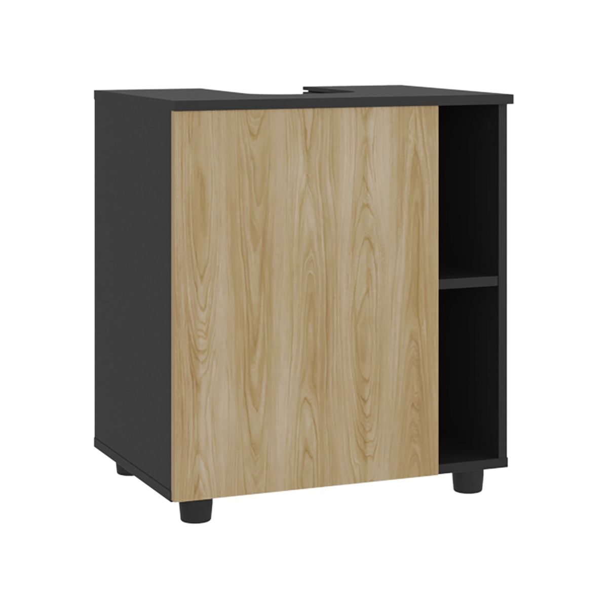 FMFURNITURE - Mueble Para Lavamanos 1 Puerta 4 Espacios Negro Y Café Claro