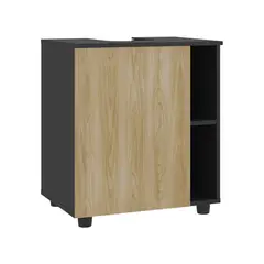 FMFURNITURE - Mueble Para Lavamanos 1 Puerta 4 Espacios Negro Y Café Claro