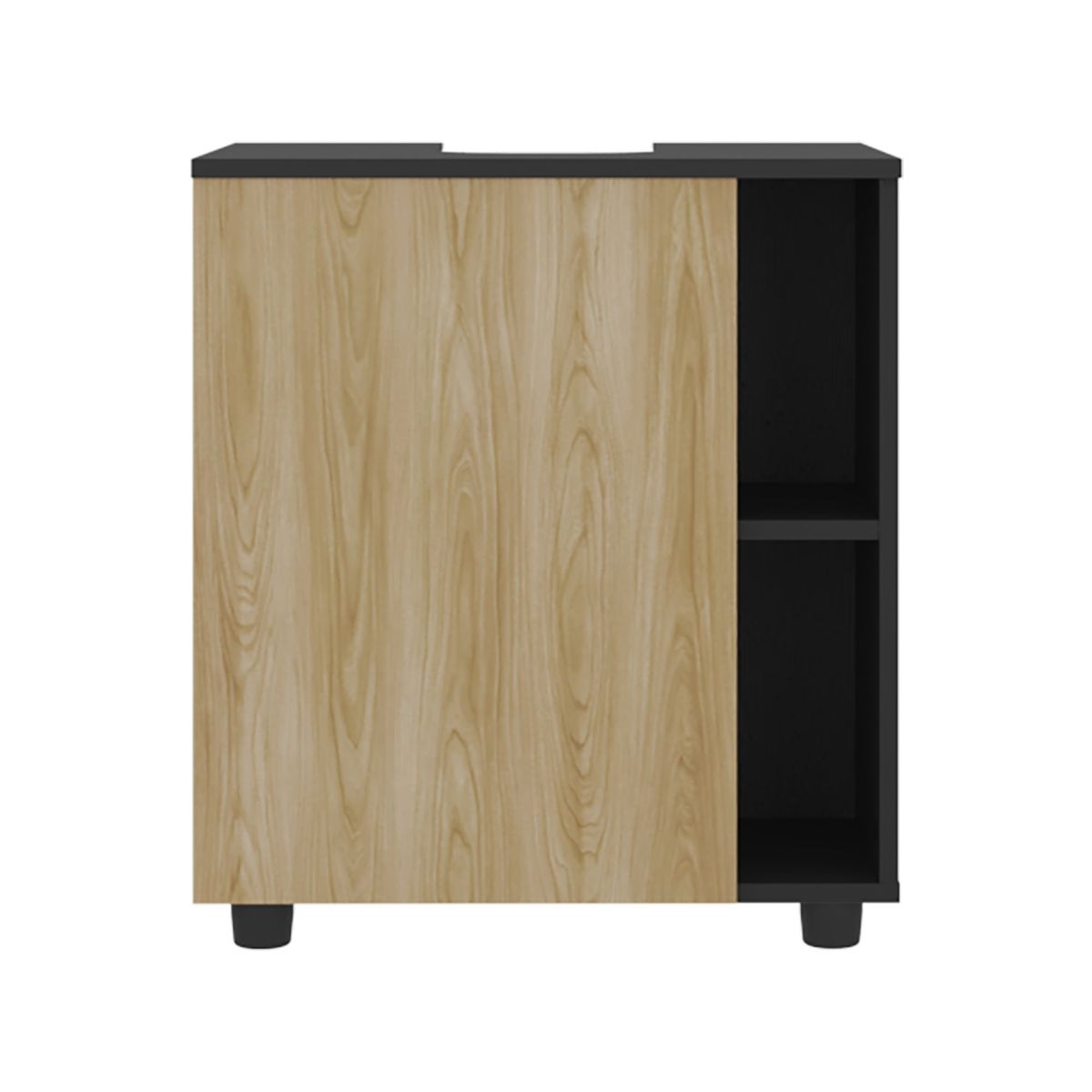 FMFURNITURE - Mueble Para Lavamanos 1 Puerta 4 Espacios Negro Y Café Claro