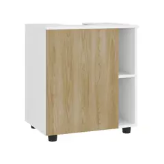 FMFURNITURE - Mueble Para Lavamanos 1 Puerta 4 Espacios Blanco Y Café Claro