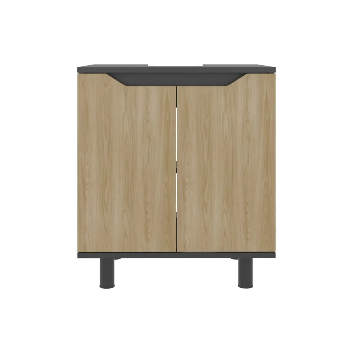 FMFURNITURE - Mueble Para Lavamanos 2 Puertas Negro Y Café Claro