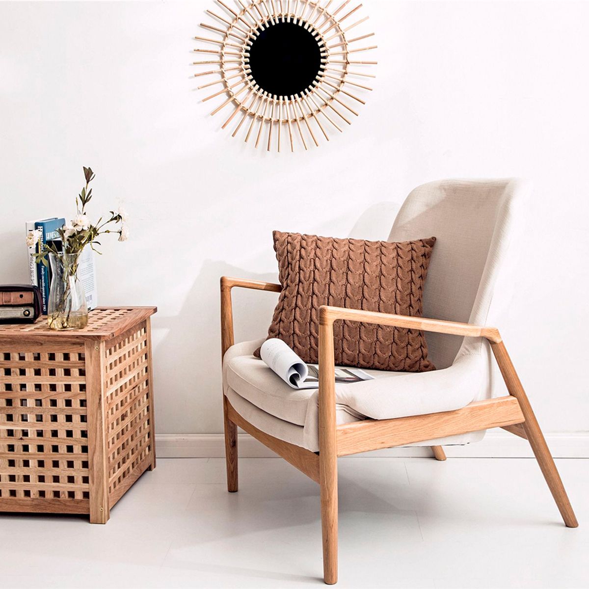 L LARENTIA - Funda Cojin Decorativo 45x45 Boho Larentia Acrilico Marron Claro