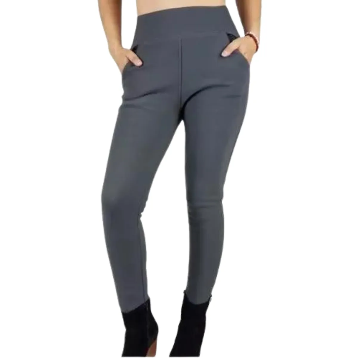 LIKE SHOP - Pantalón Calza Mujer Invierno Forro Interior Piel Bolsillos Cierre H1