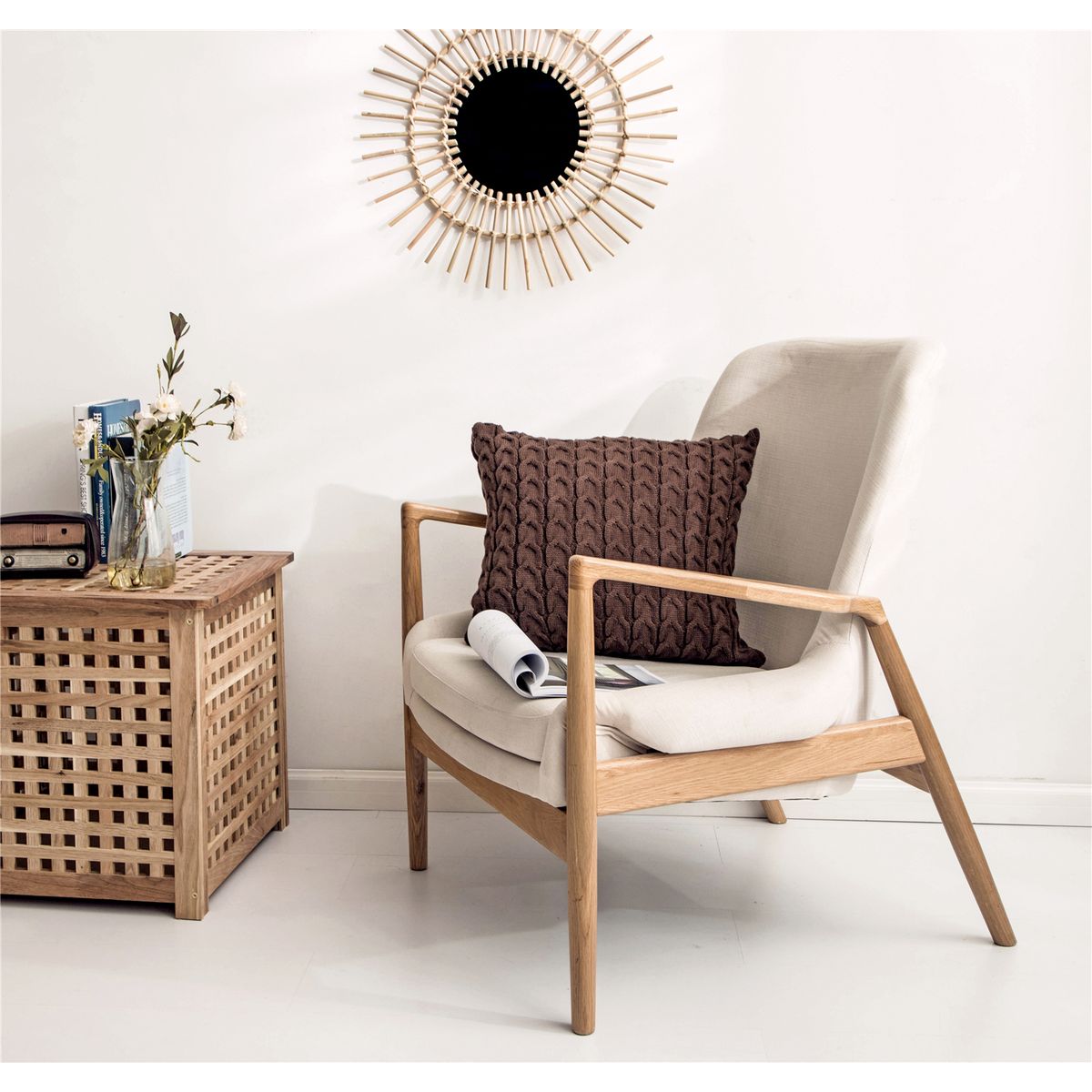 L LARENTIA - Funda Cojin Decorativo 45x45 Boho Larentia Acrilico Marrón Oscuro