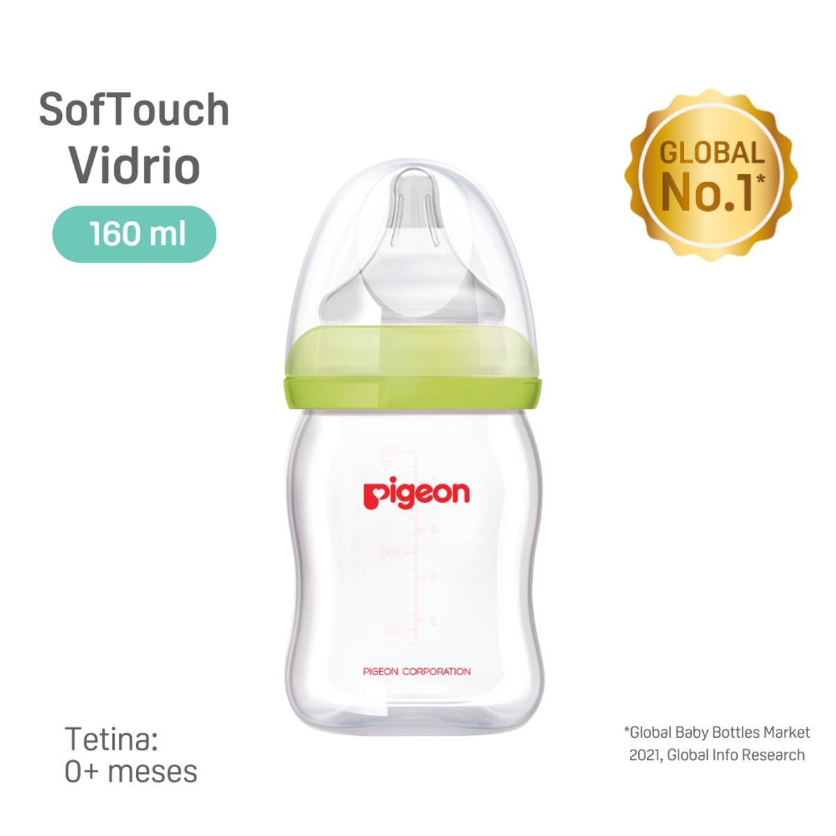 PIGEON - Mamadera Anti-cólicos Softouch Vidrio 160 Ml