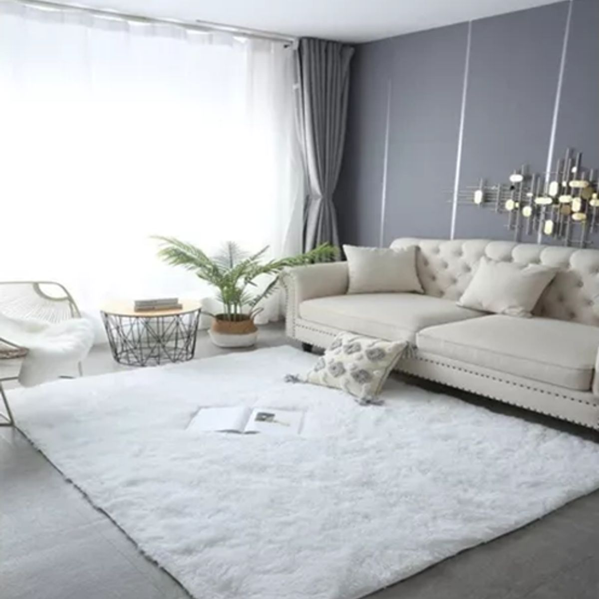 GENERICO - Alfombra Peluda Living Hogar 150x200 cm Blanca